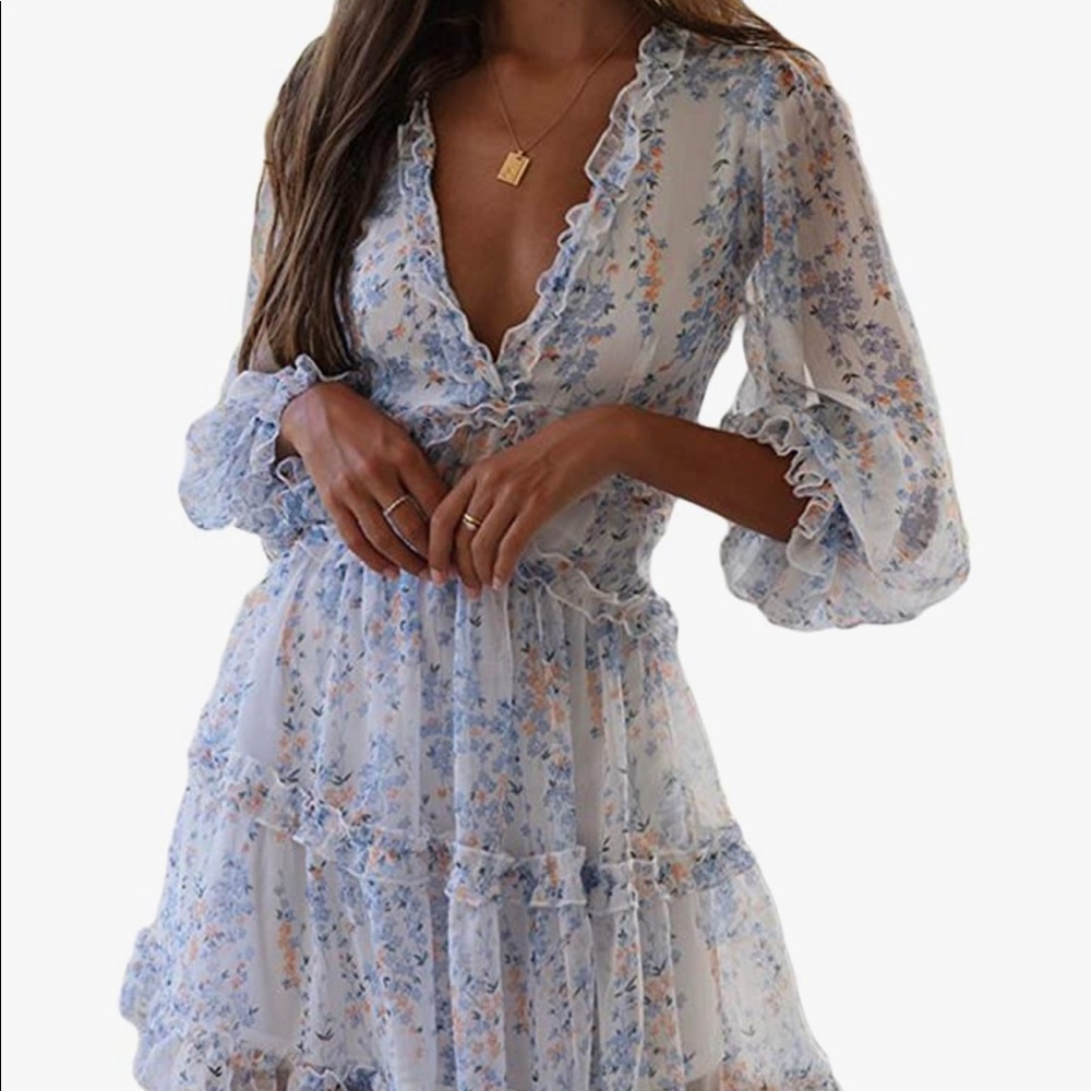Long Sleeve Ruffle Layer Backless Swing Mini Dress